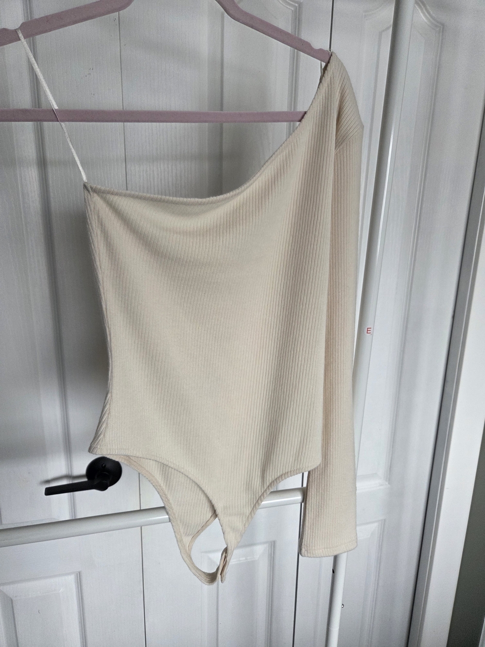 Sage One-Shoulder Ribbed Cream Bodysuit